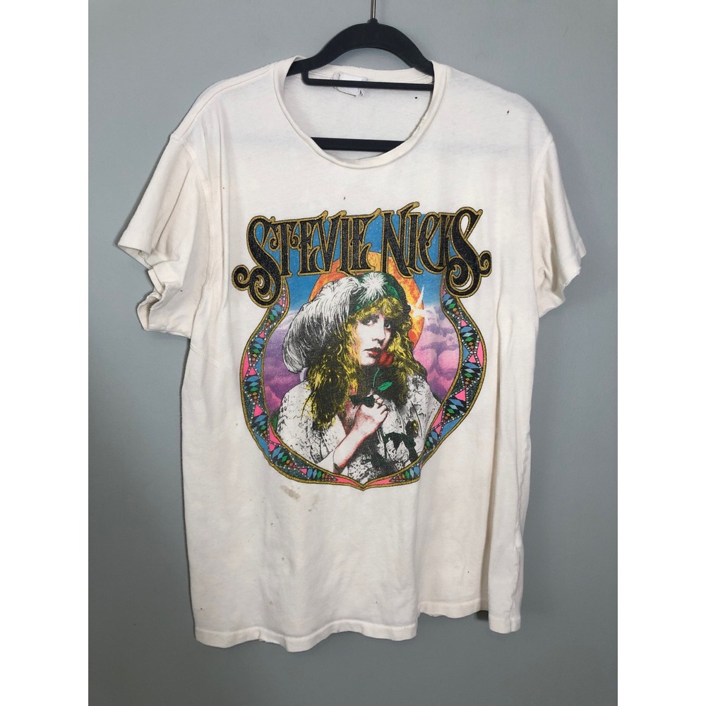 Vintage Madeworn Stevie Nicks Graphic T-Shirt Medium White Distressed Rock Tee